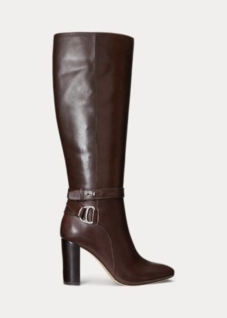 Botas de montar de cuero bruñido Makenna de Ralph Lauren para mujer en color chocolate