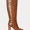 Botas de montar de piel bruñida Makenna de Ralph Lauren para mujer, color marrón