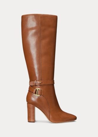 Botas de montar de piel bruñida Makenna de Ralph Lauren para mujer, color marrón