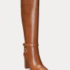 Botas de montar de piel bruñida Makenna de Ralph Lauren para mujer, color marrón