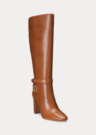 Botas de montar de piel bruñida Makenna de Ralph Lauren para mujer, color marrón