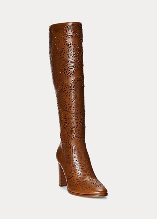 Botas de piel bruñida Ashlynn de Ralph Lauren para mujer, color marrón Botas de piel bruñida Ashlynn de Ralph Lauren para mujer, color marrón