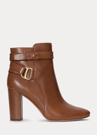 Botas de piel bruñida Madelyn de Ralph Lauren para mujer en color marrón