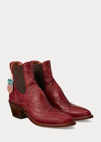 Botas de piel con bordado Lottie de Ralph Lauren para mujer en color rojo