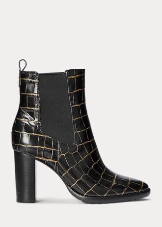 Botas de piel con relieve Ylah de Ralph Lauren para mujer, color negro