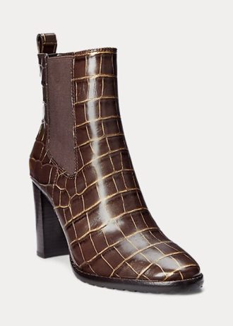 Botas de piel con relieve Ylah de Ralph Lauren para mujer en color marrón