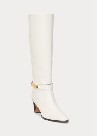 Botas de piel de becerro encerada Ralph Lauren Polo ID para mujer en color crema