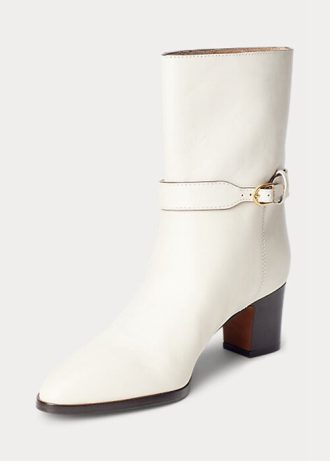 Botas de piel de becerro encerada Ralph Lauren Polo ID para mujer en color crema