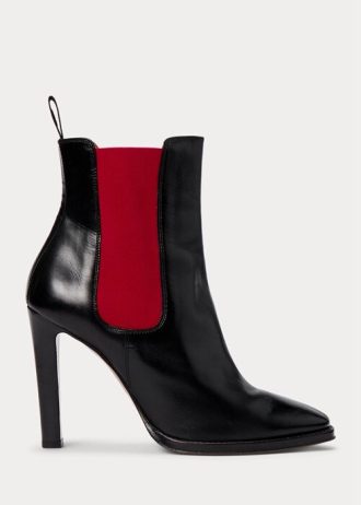 Botas de piel de becerro Zoie de Ralph Lauren para mujer, negras y rojas
