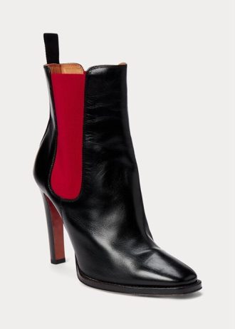 Botas de piel de becerro Zoie de Ralph Lauren para mujer, negras y rojas