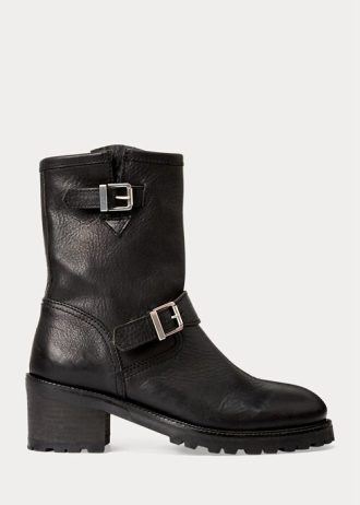 Botas de piel vachetta Ralph Lauren Payge para mujer, color negro