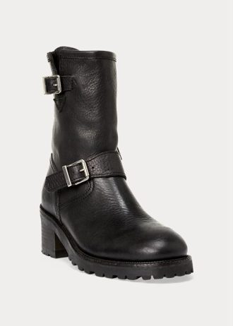 Botas de piel vachetta Ralph Lauren Payge para mujer, color negro