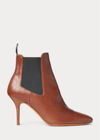 Botas de tacón bajo Ralph Lauren de piel de becerro vachetta marrón para mujer