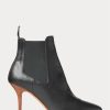 Botas de tacón bajo Ralph Lauren de piel de becerro vachetta negra para mujer Botas de tacón bajo Ralph Lauren de piel de becerro vachetta negra para mujer