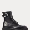 Botas negras con hebilla de piel de becerro para mujer de Ralph Lauren Botas negras con hebilla de piel de becerro para mujer de Ralph Lauren