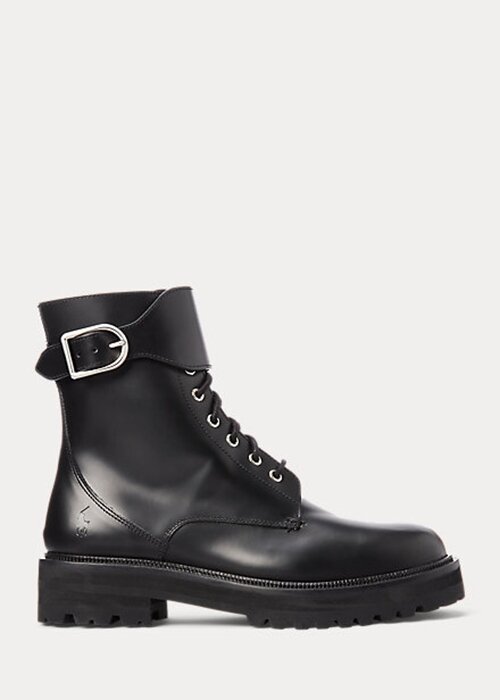 Botas negras con hebilla de piel de becerro para mujer de Ralph Lauren Botas negras con hebilla de piel de becerro para mujer de Ralph Lauren