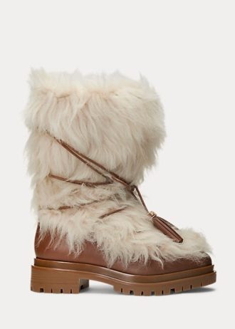 Botas Ralph Lauren Celia de piel de oveja y cuero bruñido en color crema para mujer Botas Ralph Lauren Celia de piel de oveja y cuero bruñido en color crema para mujer