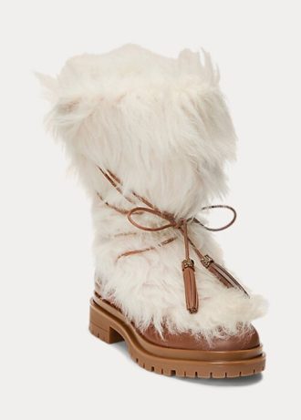 Botas Ralph Lauren Celia de piel de oveja y cuero bruñido en color crema para mujer Botas Ralph Lauren Celia de piel de oveja y cuero bruñido en color crema para mujer