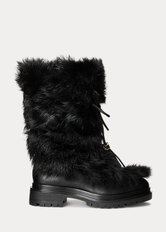 Botas Ralph Lauren Celia de piel de oveja y cuero bruñido para mujer, color negro Botas Ralph Lauren Celia de piel de oveja y cuero bruñido para mujer, color negro