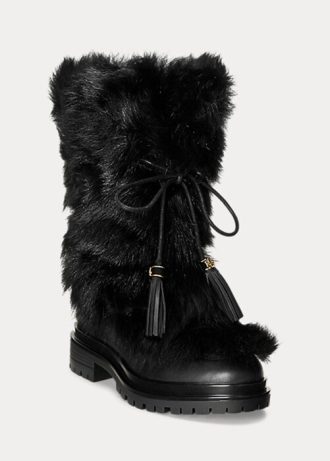 Botas Ralph Lauren Celia de piel de oveja y cuero bruñido para mujer, color negro Botas Ralph Lauren Celia de piel de oveja y cuero bruñido para mujer, color negro