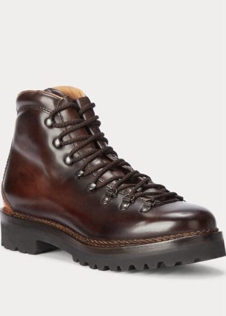 Botas Ralph Lauren Fidel de piel de becerro bruñida en marrón oscuro para hombre