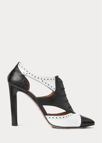 Botas Ralph Lauren Lindley de piel de becerro con bloques de color en blanco y negro para mujer Botas Ralph Lauren Lindley de piel de becerro con bloques de color en blanco y negro para mujer