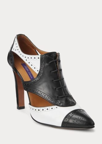 Botas Ralph Lauren Lindley de piel de becerro con bloques de color en blanco y negro para mujer Botas Ralph Lauren Lindley de piel de becerro con bloques de color en blanco y negro para mujer