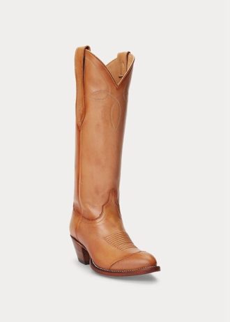 Botas vaqueras de cuero marrón Ralph Lauren Kiera para mujer Botas vaqueras de cuero marrón Ralph Lauren Kiera para mujer