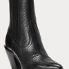 Botas vaqueras de cuero Ralph Lauren Lowrey negras para mujer Botas vaqueras de cuero Ralph Lauren Lowrey negras para mujer