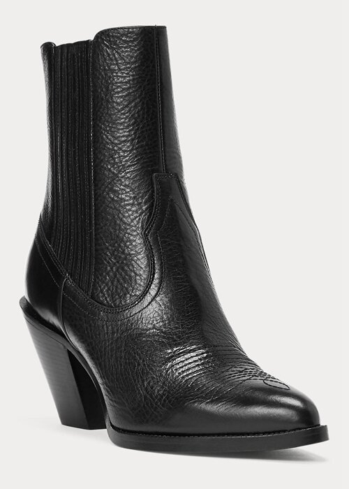 Botas vaqueras de cuero Ralph Lauren Lowrey negras para mujer Botas vaqueras de cuero Ralph Lauren Lowrey negras para mujer