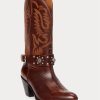 Botas vaqueras marrones de piel de becerro con tachuelas de Ralph Lauren para mujer Botas vaqueras marrones de piel de becerro con tachuelas de Ralph Lauren para mujer