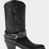 Botas vaqueras negras de piel de becerro con tachuelas de Ralph Lauren para mujer Botas vaqueras negras de piel de becerro con tachuelas de Ralph Lauren para mujer