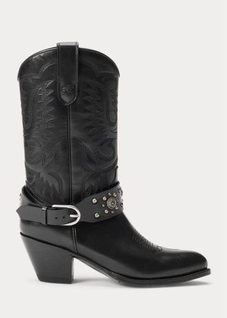 Botas vaqueras negras de piel de becerro con tachuelas de Ralph Lauren para mujer Botas vaqueras negras de piel de becerro con tachuelas de Ralph Lauren para mujer