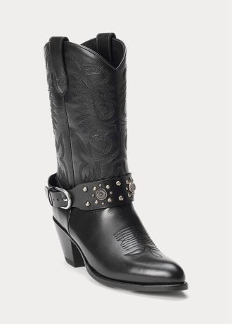Botas vaqueras negras de piel de becerro con tachuelas de Ralph Lauren para mujer Botas vaqueras negras de piel de becerro con tachuelas de Ralph Lauren para mujer