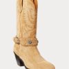 Botas vaqueras Ralph Lauren de ante con tachuelas para mujer, color caqui Botas vaqueras Ralph Lauren de ante con tachuelas para mujer, color caqui