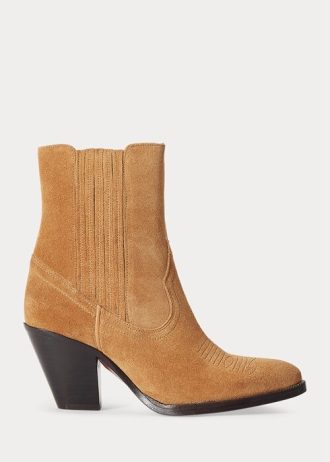 Botas vaqueras Ralph Lauren Lowrey de ante marrón para mujer Botas vaqueras Ralph Lauren Lowrey de ante marrón para mujer