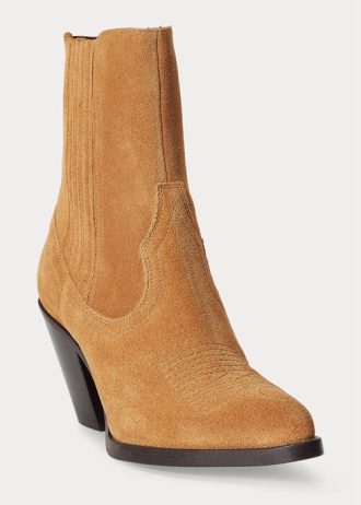 Botas vaqueras Ralph Lauren Lowrey de ante marrón para mujer Botas vaqueras Ralph Lauren Lowrey de ante marrón para mujer