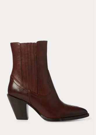 Botas vaqueras Ralph Lauren Lowrey de cuero marrón oscuro para mujer Botas vaqueras Ralph Lauren Lowrey de cuero marrón oscuro para mujer
