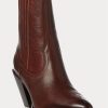 Botas vaqueras Ralph Lauren Lowrey de cuero marrón oscuro para mujer Botas vaqueras Ralph Lauren Lowrey de cuero marrón oscuro para mujer