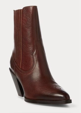 Botas vaqueras Ralph Lauren Lowrey de cuero marrón oscuro para mujer Botas vaqueras Ralph Lauren Lowrey de cuero marrón oscuro para mujer