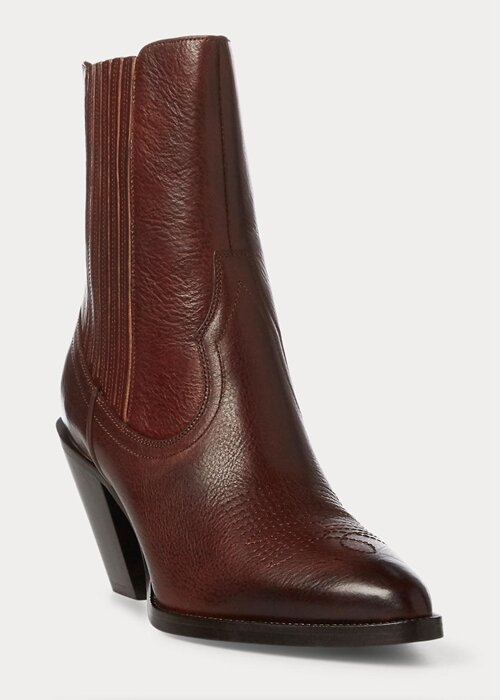 Botas vaqueras Ralph Lauren Lowrey de cuero marrón oscuro para mujer Botas vaqueras Ralph Lauren Lowrey de cuero marrón oscuro para mujer