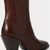 Botas vaqueras Ralph Lauren Lowrey de cuero marrón oscuro para mujer Botas vaqueras Ralph Lauren Lowrey de cuero marrón oscuro para mujer
