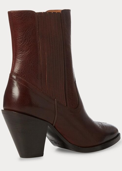 Botas vaqueras Ralph Lauren Lowrey de cuero marrón oscuro para mujer Botas vaqueras Ralph Lauren Lowrey de cuero marrón oscuro para mujer