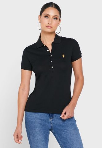 Camisa polo negra con detalle de botones de Ralph Lauren para mujer