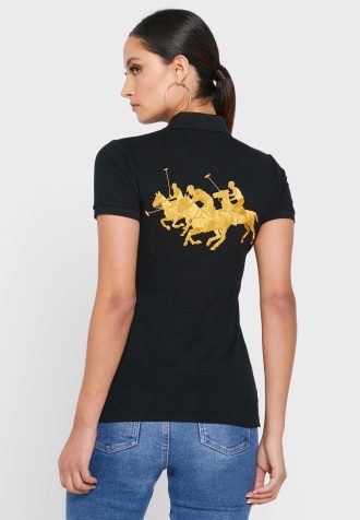 Camisa polo negra con detalle de botones de Ralph Lauren para mujer