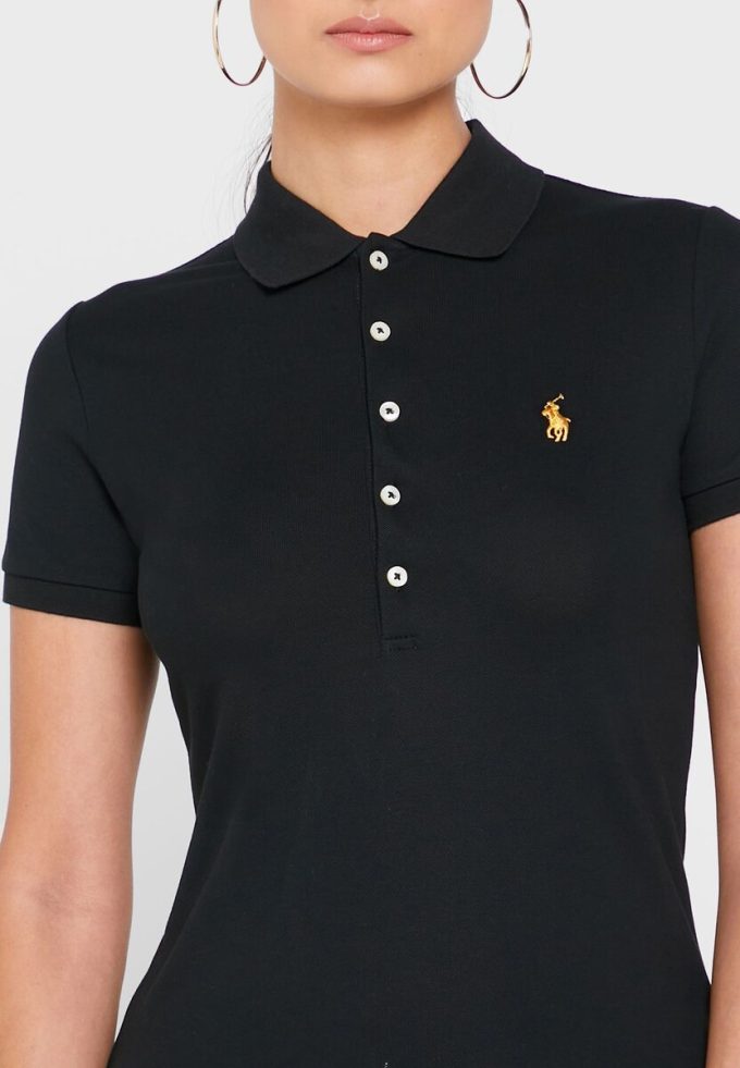 Camisa polo negra con detalle de botones de Ralph Lauren para mujer Camisa polo negra con detalle de botones de Ralph Lauren para mujer