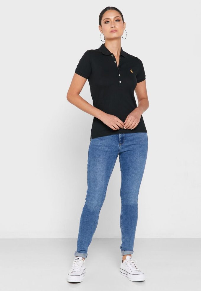 Camisa polo negra con detalle de botones de Ralph Lauren para mujer Camisa polo negra con detalle de botones de Ralph Lauren para mujer