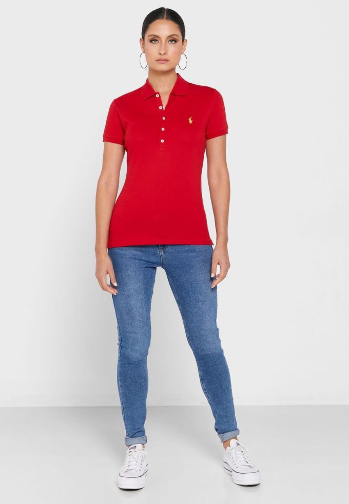 Camisa polo Ralph Lauren roja con detalle de botones para mujer Camisa polo Ralph Lauren roja con detalle de botones para mujer