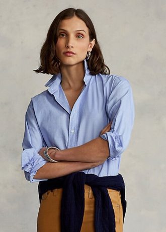 Camisas altas y bajas de algodón Ralph Lauren para mujer en azul