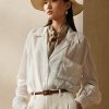Camisas blancas de gasa de lino Ralph Lauren Roslin para mujer